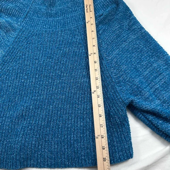Free People Edessa Pullover Blue Off Shoulder Knit Sweater Balloon Sleeve Size S - Picture 7 of 12